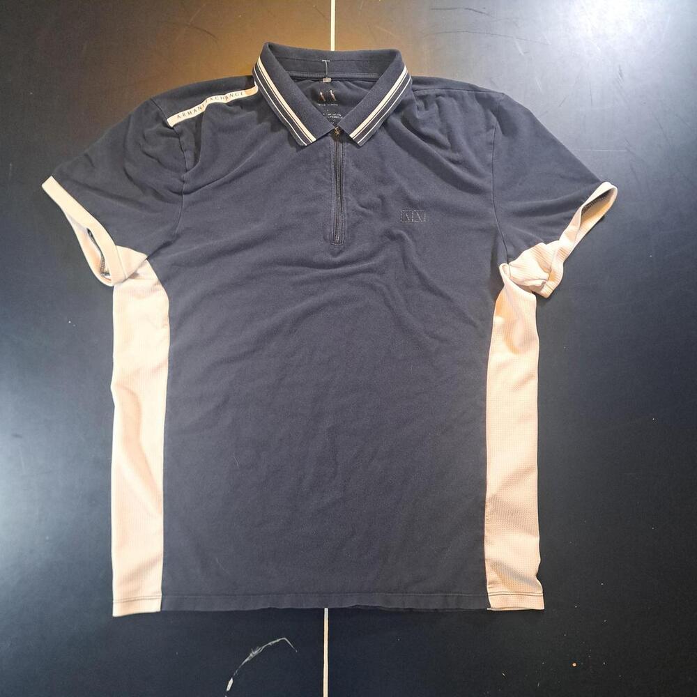 Armani Exchange Men's Navy and Blue Polo-shirts
